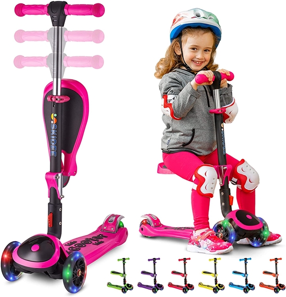 SKIDEE Scooter for Kids with Foldable and Removable Seat – Adjustable Height - PINK