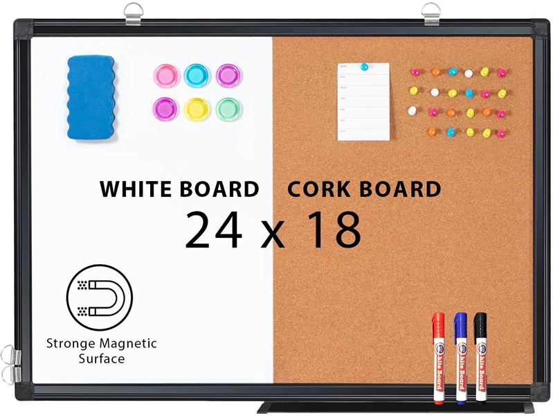 Combination White Board & Bulletin Cork Board 24 x 18 Whiteboard Magnetic