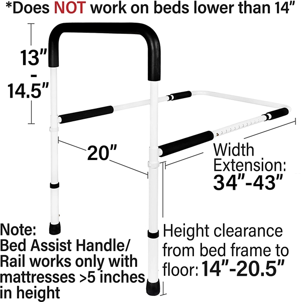 Medical Adjustable Bed Assist Rail Handle and Hand Guard Grab Bar, Bedside Safety and Stability