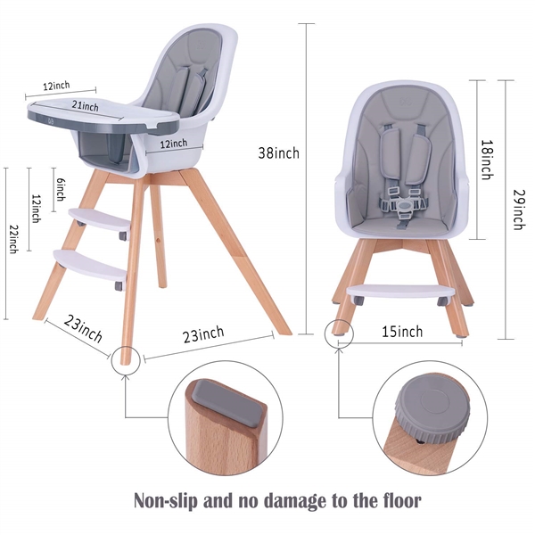 HM-tech Baby High Chair with Double Removable Tray/Adjustable Legs