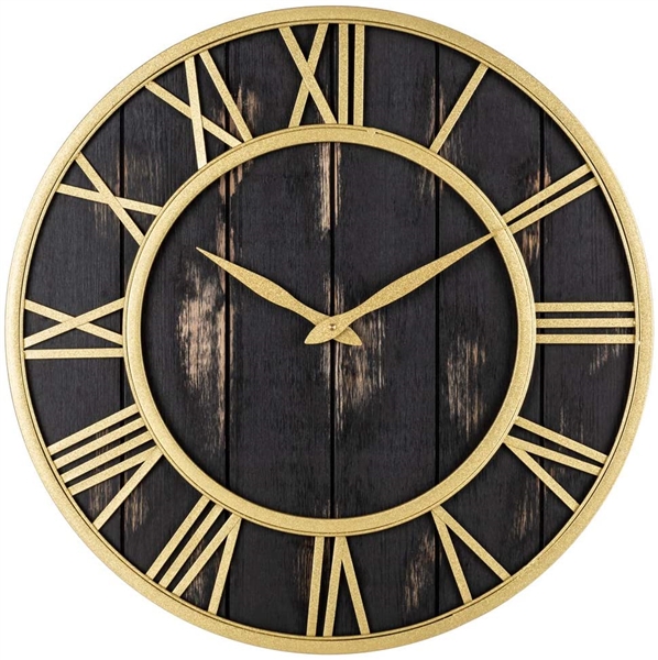  Oldtown Clocks Gold and Black Washed Home Decor Wall Clock - Metal & Solid Wood 18