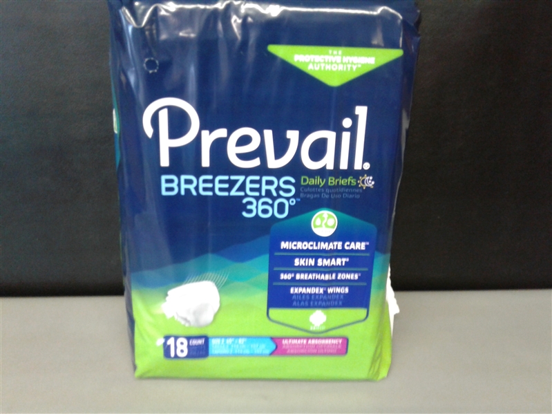 Prevail Breezers 360 Adult Brief Tab Closure Size 2 Disposable Heavy Absorbency Pack of 18