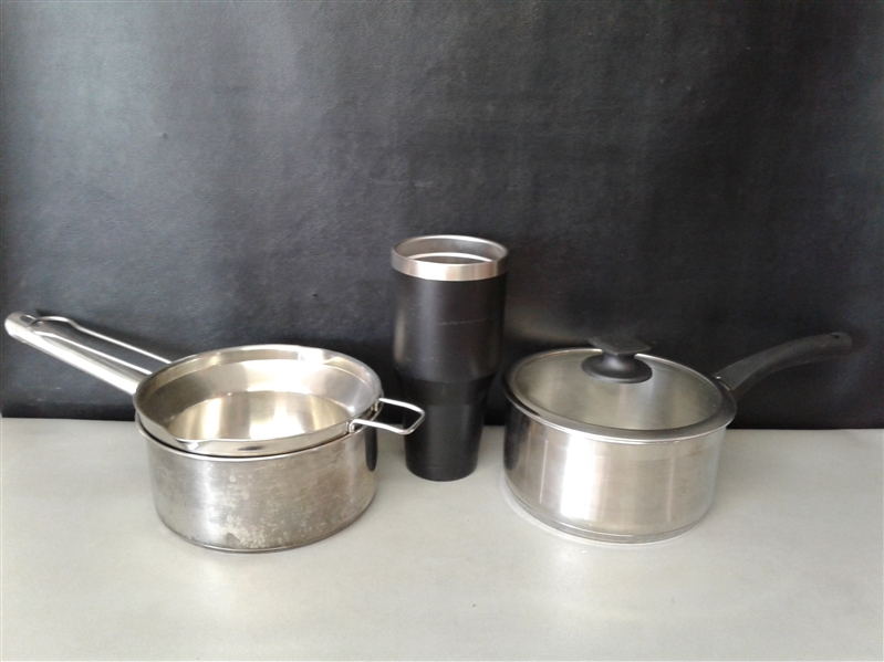 Pots, Double Boiler, and Travel Mug