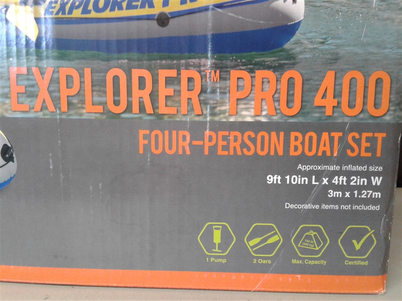 Intex Inflatable Explorer Pro 400 Four-Person Boat with Oars and Pump