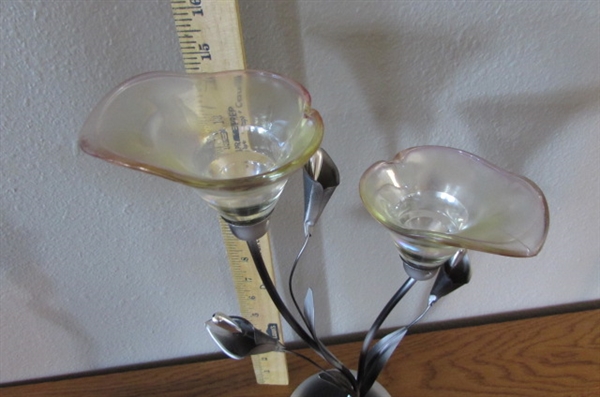 HAND BLOWN AND GLASS & METAL FLOWER CANDLE HOLDERS
