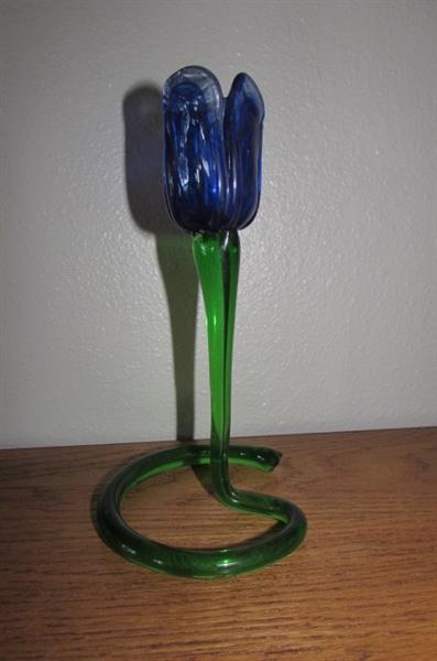 HAND BLOWN AND GLASS & METAL FLOWER CANDLE HOLDERS