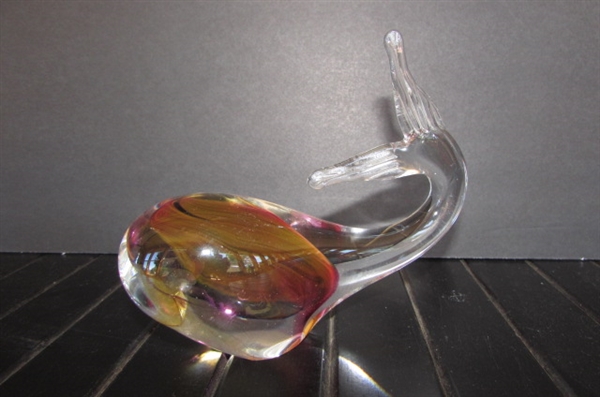 MURANO GLASS WHALE & HAND BLOWN PELICAN & DOLPHINS
