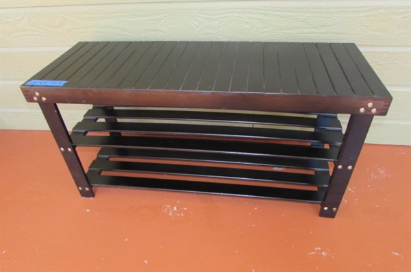 PAINTED BLACK WOODEN BENCH/TABLE-MATCHES LOT #287