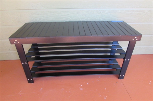 PAINTED BLACK WOODEN BENCH/TABLE-MATCHES LOT #286