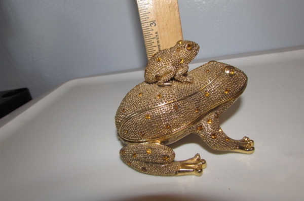 BEJEWELED FROG TRINKET BOX WITH MAGNIFIER AND LETTER OPENER