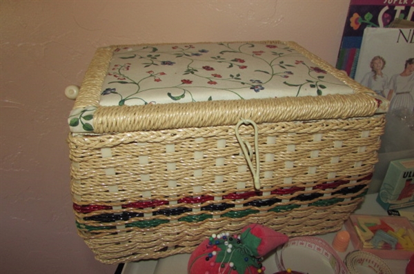 SEWING BASKET, NOTIONS AND SEWING SUPPLIES