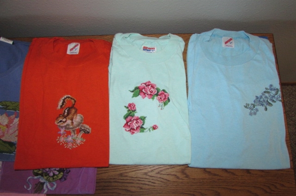 11 T-SHIRTS & 6 SWEATSHIRTS WITH CUTE COUNTED CROSS DESIGNS