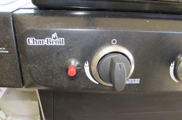 CHAR-BROIL PROPANE BBQ WITH SIDE BURNER, COVER & BBQ TOOLS