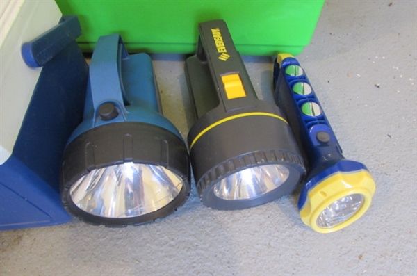 INSULATED COOLERS, ICE PACKS & FLASHLIGHTS