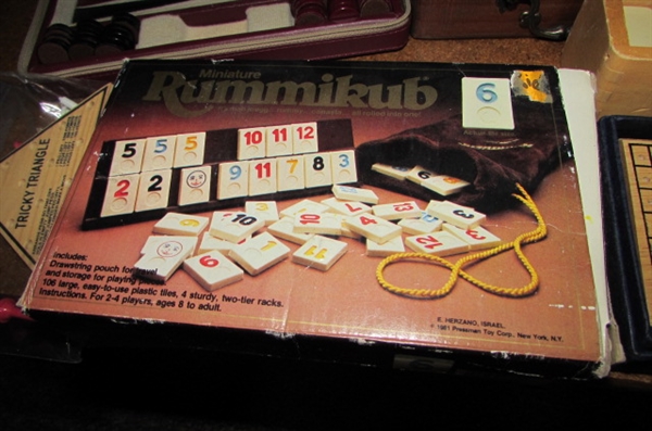 ASSORTED GAMES - CRIBBAGE, BACKGAMMON, RUMMIKUB & MORE