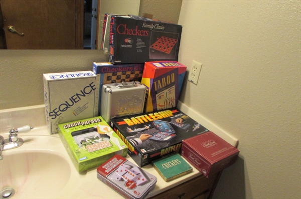 BOARD GAMES - BATTLESHIP, TABOO, SEQUENCE, CHECKERS & MORE