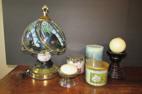 SMALL TOUCH LAMP & CANDLES