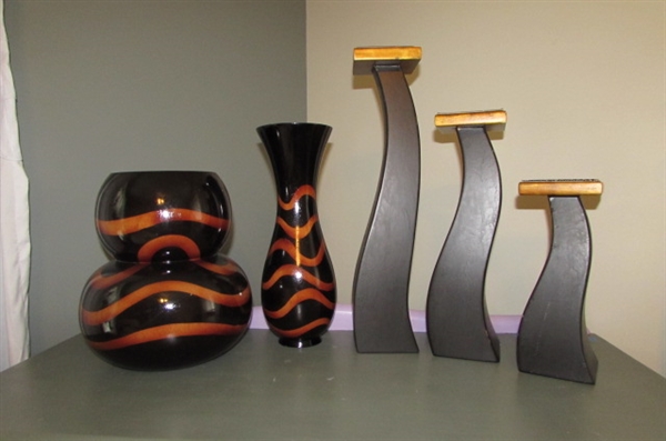 WOODEN VASES & CANDLE STANDS