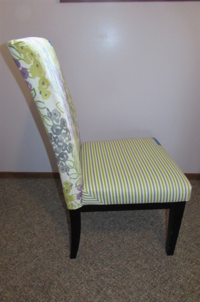 PAIR OF CHAIRS & FOOTSTOOL WITH UPSTYLED UPHOLSTERY