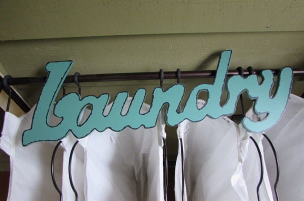 LAUNDRY ROOM SIGN, SORTING CART, IRON & TABLE TOP IRONING BOARD