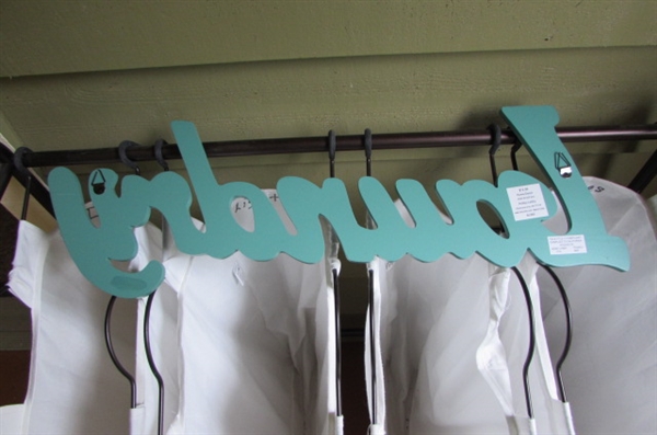 LAUNDRY ROOM SIGN, SORTING CART, IRON & TABLE TOP IRONING BOARD