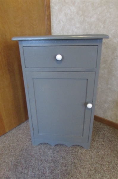 PAINTED NIGHTSTAND WITH DRAWER AND 2 SHELVES