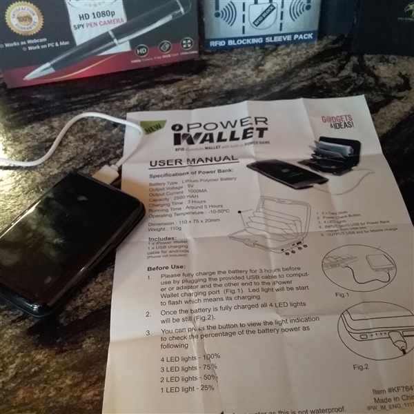 Spy Pen Camera, Power Wallet, & RFID Blocking Sleeve Pack