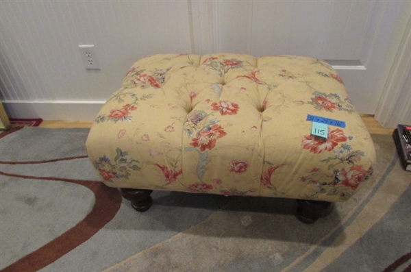Yellow Floral Tufted Ottoman