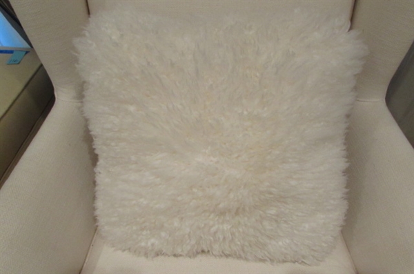 Mitchell Gold + Bob Williams Cream Colored Accent Chair w/Nail Heads & Sheepskin Pillow