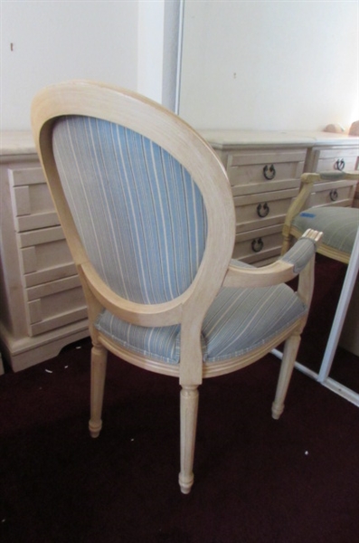 Light Wood Chair w/Pin Stripe Material 
