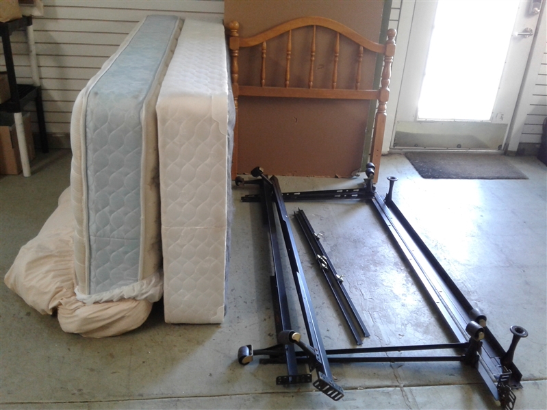 Twin Bed Frame with Wood Headboard & Pillowtop Mattress