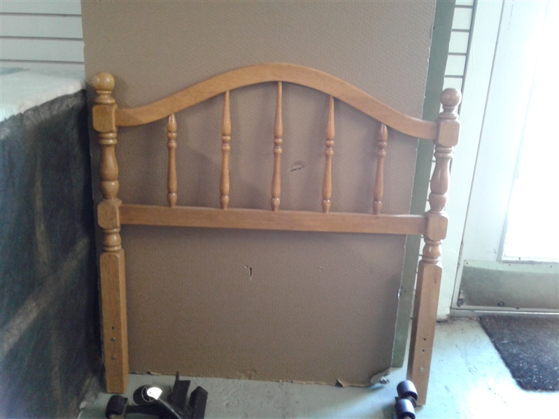 Twin Bed Frame with Wood Headboard & Pillowtop Mattress