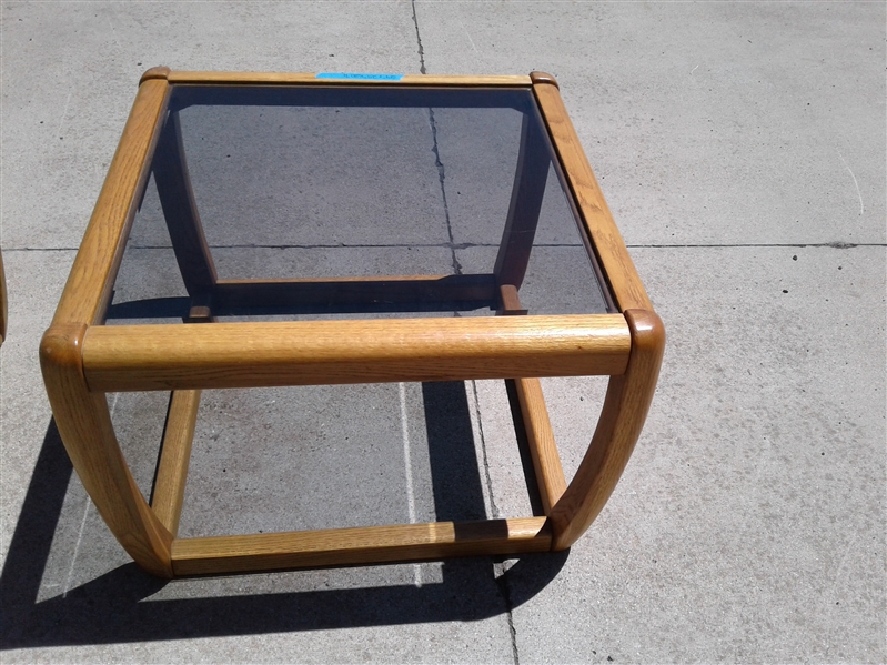 Oak Glass Top End Table