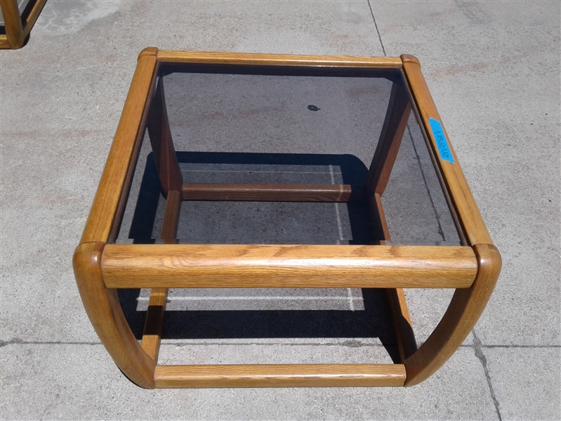 Oak Glass Top End Table