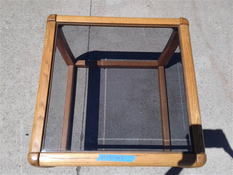 Oak Glass Top End Table