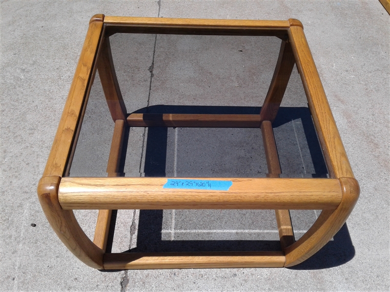 Oak Glass Top End Table