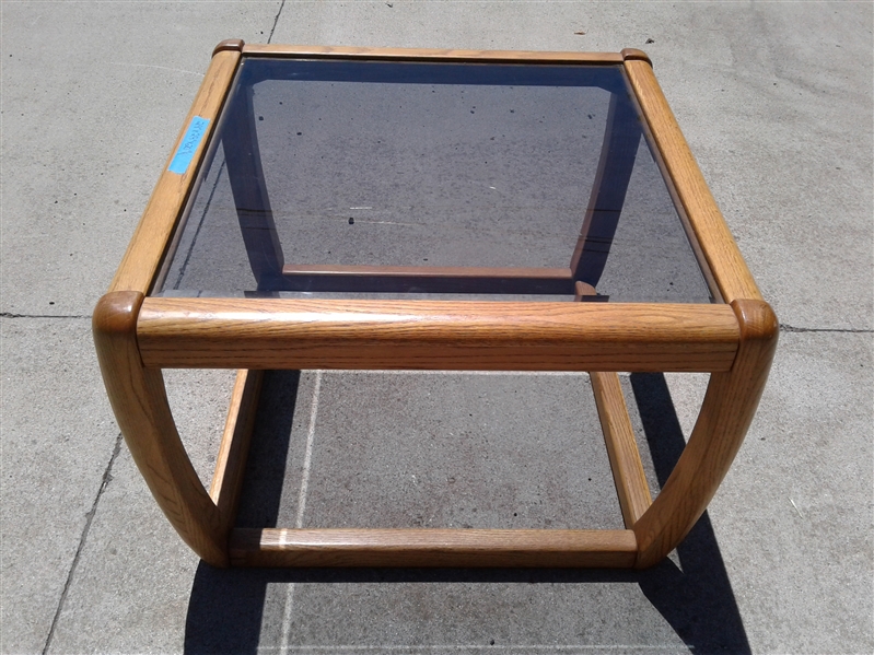 Oak Glass Top End Table