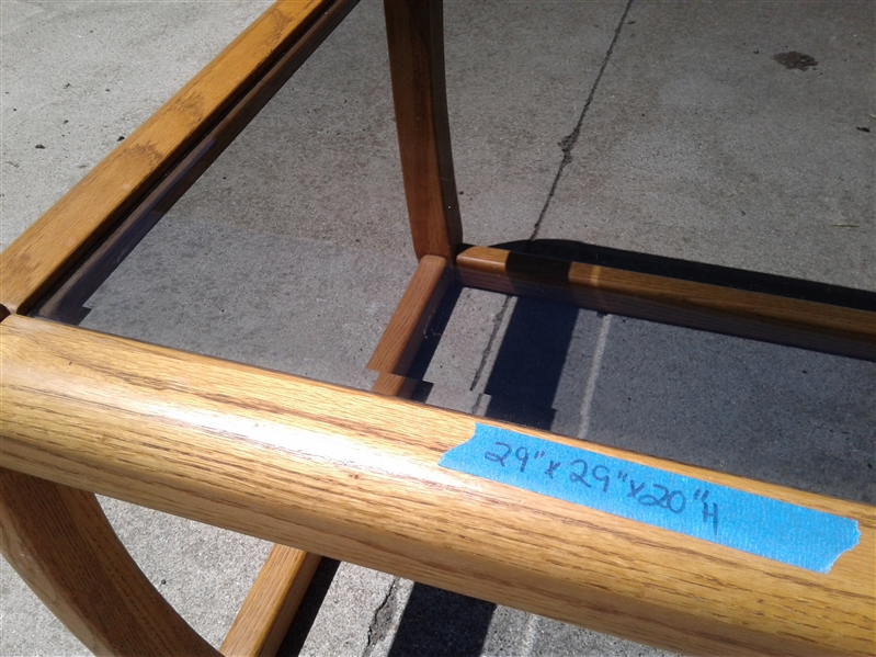 Oak Glass Top End Table