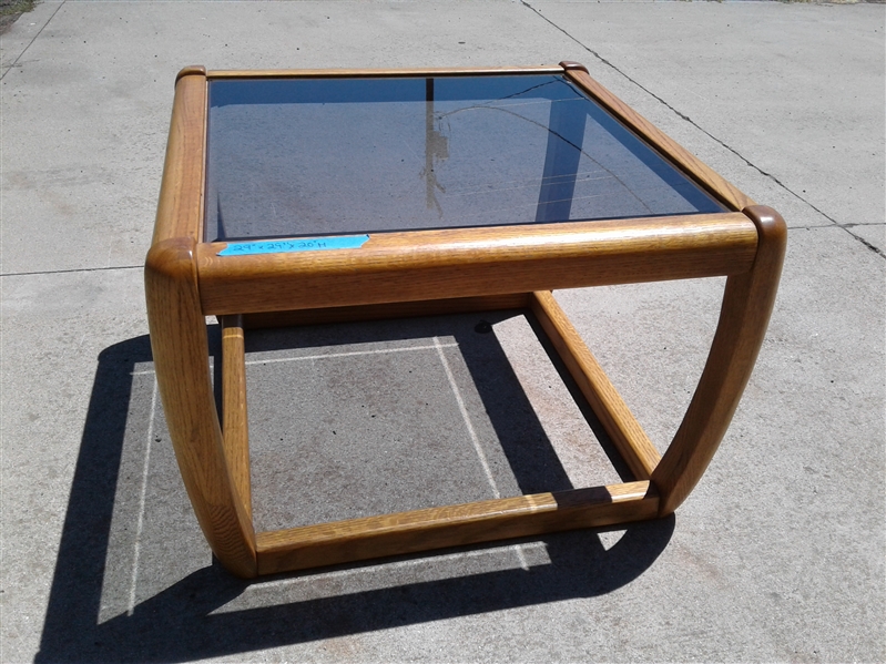 Oak Glass Top End Table