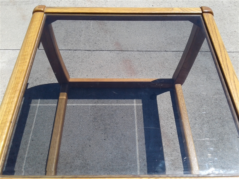 Oak Glass Top End Table