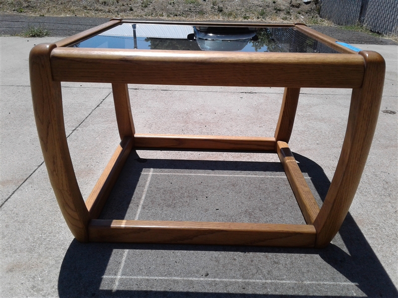 Oak Glass Top End Table