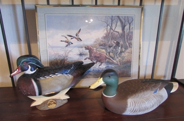 CARVED & HAND PAINTED WOODEN DUCKS & ARTWORK