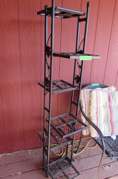 METAL PLANT STAND, CHAIR & SIDE TABLE