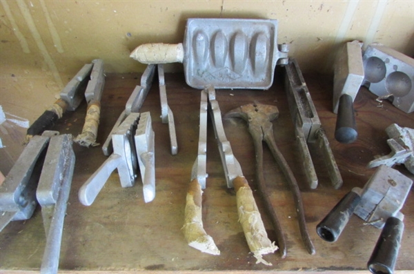 LARGE ASSORTMENT OF LEAD CASTING MOLDS & MORE
