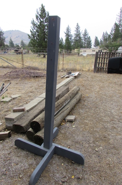 4X4 POST ON STAND, 3-ROUND POSTS & A RAILROAD TIE
