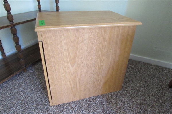 WOOD SIDE TABLE WITH HIDDEN STORAGE, PULL OUT TRAY AND MAGAZINE HOLDER