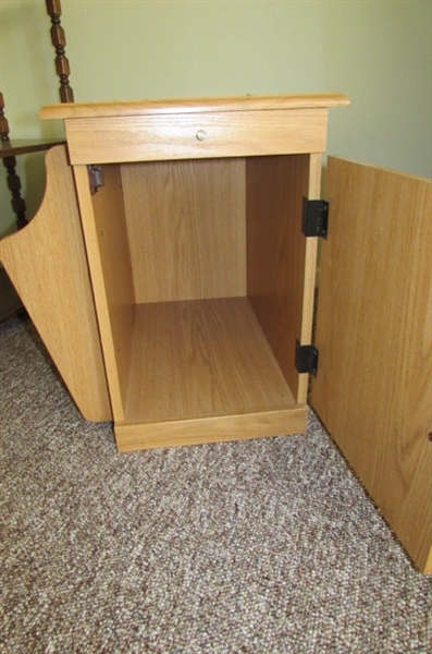 WOOD SIDE TABLE WITH HIDDEN STORAGE, PULL OUT TRAY AND MAGAZINE HOLDER