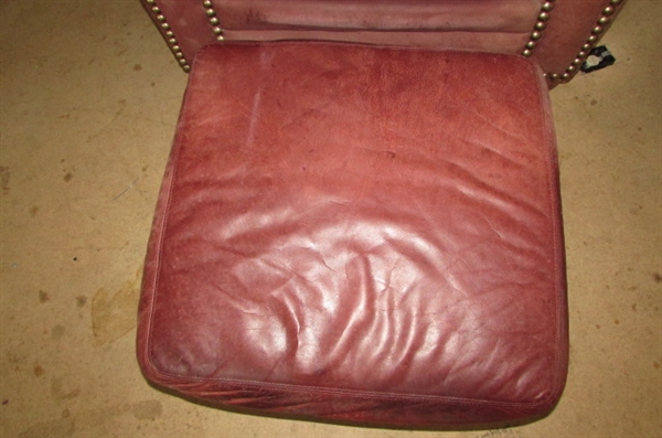 BURGUNDY LEATHER EASY CHAIR WITH OTTOMAN *MATCHES SOFA IN NEXT LOT