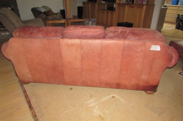 BURGUNDY LEATHER OVERSTUFFED SOFA *MATCHES CHAIR IN PREVIOUS LOT