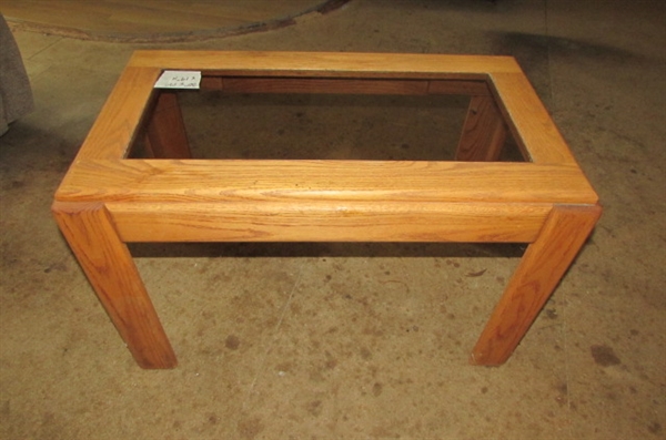 SMALL OAK SIDE TABLE WITH SMOKED GLASS INSERT #2